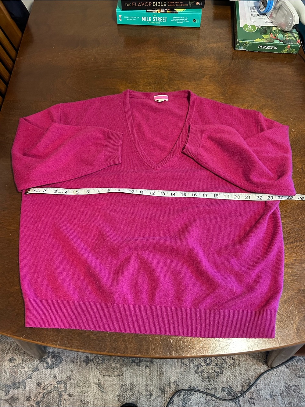 Women’s Cashmere V-Neck Sweater in Bright Fuchsia- J. Crew